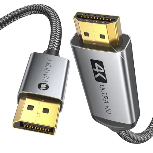 WARRKY 4K DisplayPort auf HDMI Kabel [Vergoldete, Geflochten, Aluminiumhülse], Unidirektionaler DP Quelle zu HDMI Display Verbindungskabel Kompatibel für Laptop, PC, Monitor, TV, Projektor -1,8m