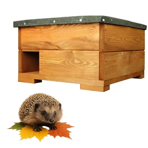 QLS Igelhaus aus Holz 45x45x27 cm - Wetterfestes Igelhaus aus Kiefernholz mit abnehmbarem Dach für einfache Reinigung. Schützt Igel vor Raubtieren und unterstützt den naturnahen Garten.