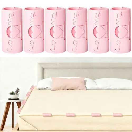 Bettlakenspanner Verstellbar Bettlaken Spanner für Faltenfreie Bettlaken, Multifunktional Klemmen Bettlakenhalter für Handtücher, Kleidung Usw, Snack Verschlussklammern, Rosa, 6 Stück