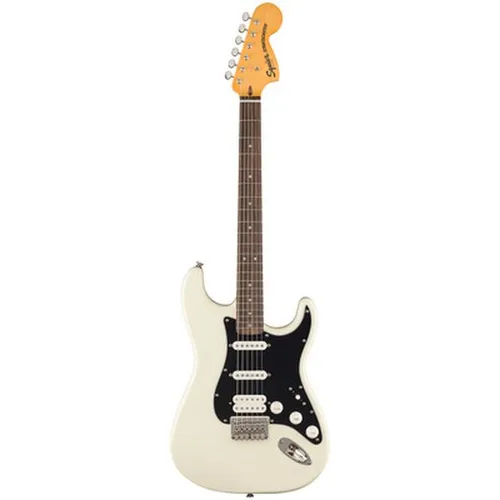 Squier CV 70s Strat HT HSS LRL OWT E-Gitarre - Stratocaster E-Gitarre mit Pappel-Korpus und Ahorn-Hals; bietet vielseitige Klangmöglichkeiten durch Alnico Humbucker und Single-Coils, ideal für kreative Musiker.