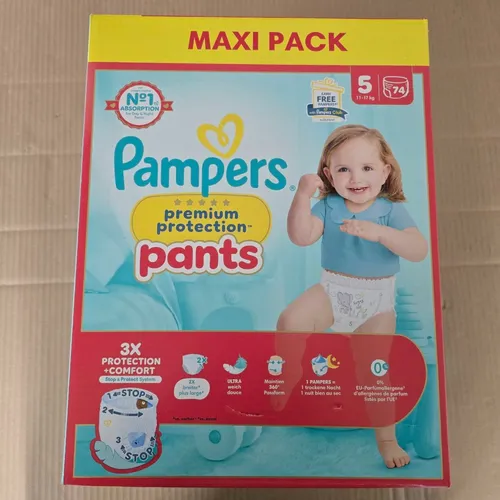 Pampers Premium Protection Pants Größe 5, 74 Windeln, 11kg-17kg, Mit 360°