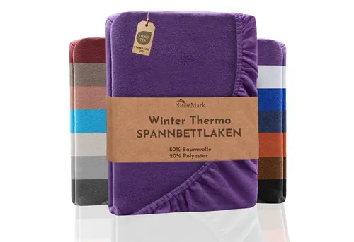 NatureMark Spannbettlaken Winter Thermo Fleece Spannbetttuch, 80% Baumwolle und 20% Polyester, Gummizug: rundum, (1 Stück), 140 x 200 cm bis 160 x 200 cm - Lila