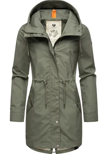 Ragwear Damen Übergangsjacke Canny Olive24 - Stylische Kapuzenjacke für Frühling und Sommer - Funktionsjacken: Leichte, taillierte Damenjacke mit Kapuze und modischen Kordelzügen, ideal für wechselhaftes Wetter und vielseitig kombinierbar.