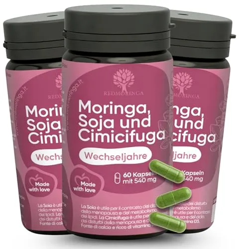 RedMoringa Menopause Nahrungsergänzungsmittel mit Bio-Moringa - Multivitaminpräparate & Mineralien, unterstützt Hormonhaushalt und lindert Hitzewallungen mit exklusiver Bio-Moringa-Formel für Gewichtskontrolle.