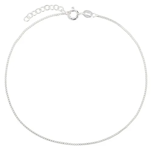 7K Fußkettchen, Fußkette, Veneziakette, Schmuck, Modeschmuck aus 925 Silber als Fußschmuck Geschenke für Frauen, Mädchen und Männer, 22-25cm, Modell 25