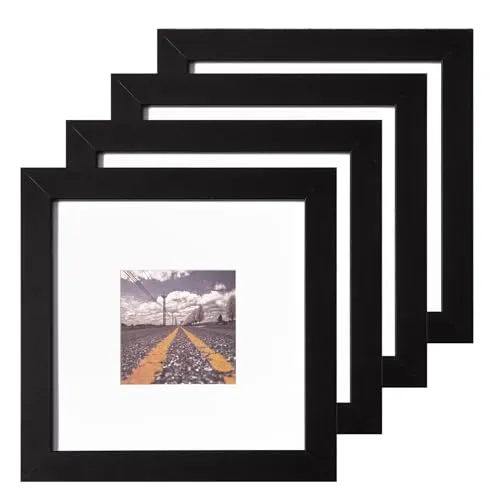 Muzilife Bilderrahmen 4er-Set 20x20cm - Schwarz Fotorahmen mit Passepartout für Portraits Collagen Bilder 10x10cm - Wandbehänge oder Tischdekoration