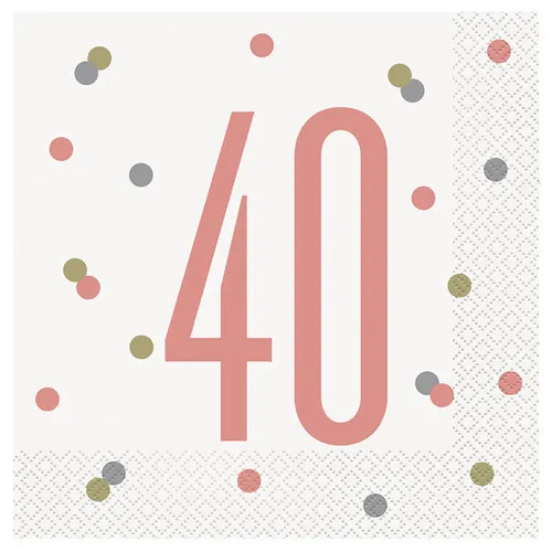 Servietten 40 Geburtstag, weiß-rosegold,  ,Party,Deko, 33 x 33 cm, 16 Stück
