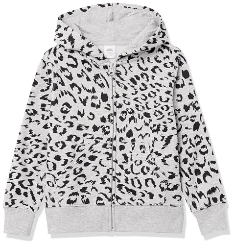 Amazon Essentials Mädchen Fleece-Kapuzenpullover mit Reißverschluss, Hellgrau Meliert Tier, 3 Jahre