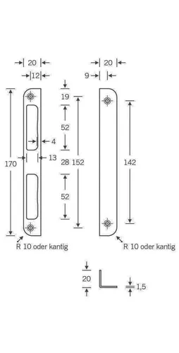 SSF Winkelschließblech Stahl silber Winkel B20xL170mm rund Tiefe 8 mm DIN lin...