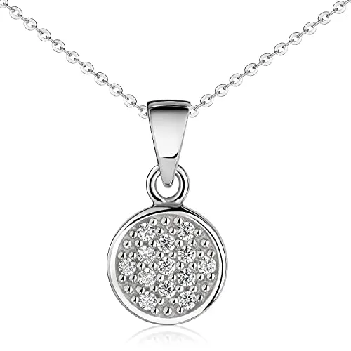 Materia Kette Damen Silber 925 mit Zirkonia Anhänger - Eleganter Anhänger für Damen aus rhodiniertem 925 Sterling Silber, besetzt mit 13 weißen Zirkonia. Inklusive anpassbarer Ankerkette von 42 bis 47cm, ideal für jeden Anlass.