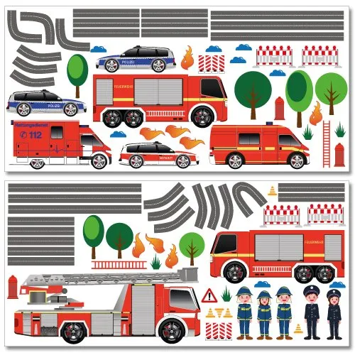 Wandkings Einsatzfahrzeuge Wandsticker Megapack Set, 95 Aufkleber, Gesamtfläche 260 x 70 cm