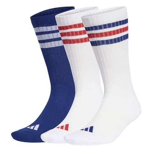 adidas Unisex 3STRIPES CUSHIONED SPORTSWEAR CREW SOCKS 3 PAIR PACK, white/mystery ink/pure ruby, 37-40