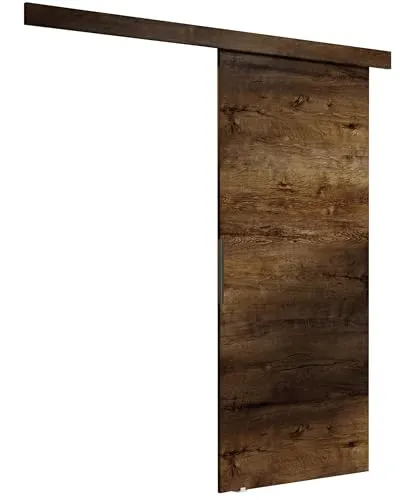 KIER FURNITURE Schiebetür Komplettset MALIBU - Tür mit Laufschiene - Schiebetürsystem - Raumspartür - Innentüren - Sliding Door Set - Esche Dunkel B86xH205xT1,6cm