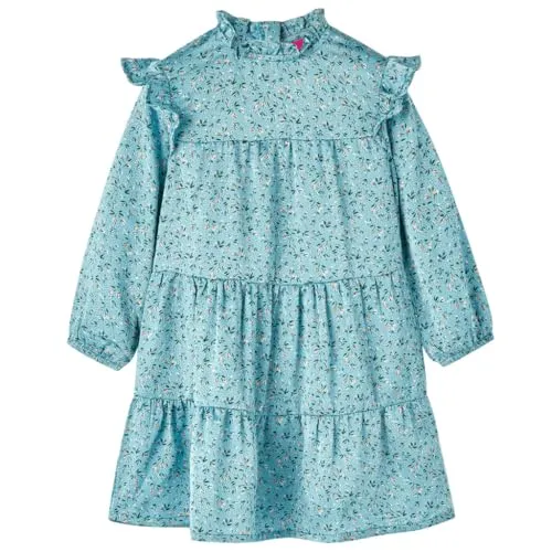 vidaXL Kinderkleid mit Langen Ärmeln Langarmkleid Kinder Kleid Mädchen Kleider Blau 116