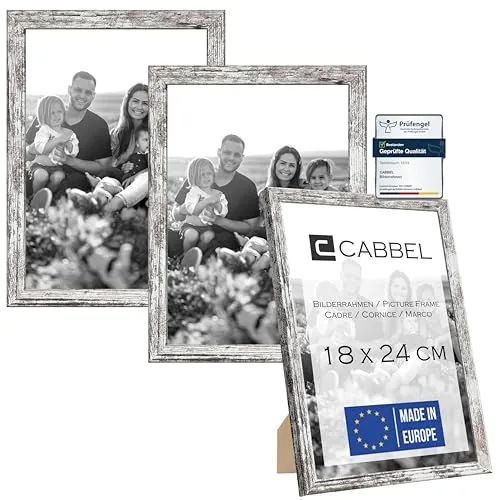 CABBEL Doppelpack (3er Set) 3x Bilderrahmen 18x24 cm, Birke, stabiles MDF-Holz Rahmen, bruchsicherem Plexi-Glas, zum Aufhängen & Aufstellen, ideal für Fotos/Bilder/Collage