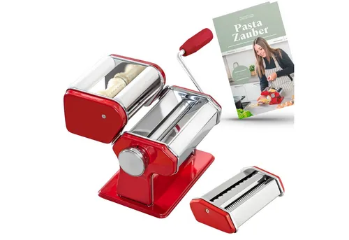 bremermann Manuelle Nudelmaschine für Spaghetti, Ravioli & Lasagne - Nudelmaschine mit 4 Walzen für verschiedene Nudelsorten, 7 verstellbaren Teigdicken und Rezeptheft. Ideal für kreative Pastagerichte und sicheres Arbeiten durch rutschhemmende Füße.