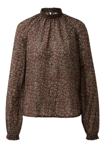 s.Oliver Langarmbluse mit All Over Print - Feminine Langarmbluse mit gesmocktem Stehkragen, ideal für vielseitige Outfits und jeden Anlass.