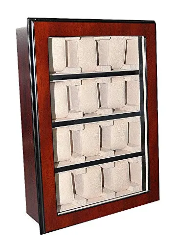 Uhrenhuette Uhrenbox No. 3 - Edle Uhrenvitrine - Uhrenboxen: Hochwertige Holz-Uhrenvitrine für bis zu 12 Uhren mit Echtglas-Sichtfenster, eleganter Velour-Innenausstattung und sicherem Schloss.