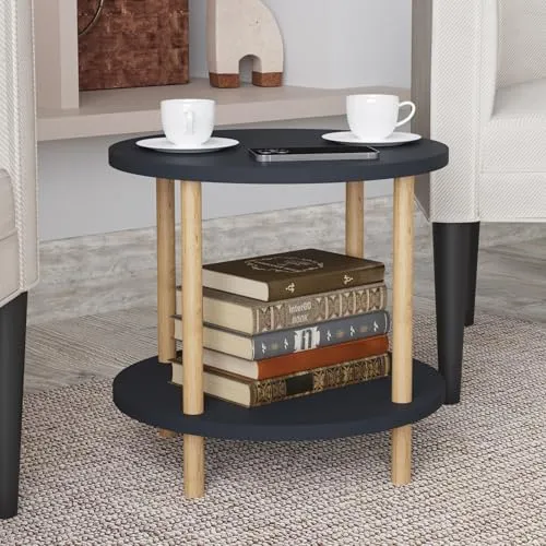 [en.casa] Beistelltisch rund VES mit Ablage 49 x Ø 42 cm in Grau - Eleganter Beistelltisch mit praktischer Ablage für zusätzlichen Stauraum. Ideal als Nachttisch oder Sofatisch, passt in jeden Wohnstil. Pflegeleichte Oberfläche für einfachen Einsatz im Alltag.