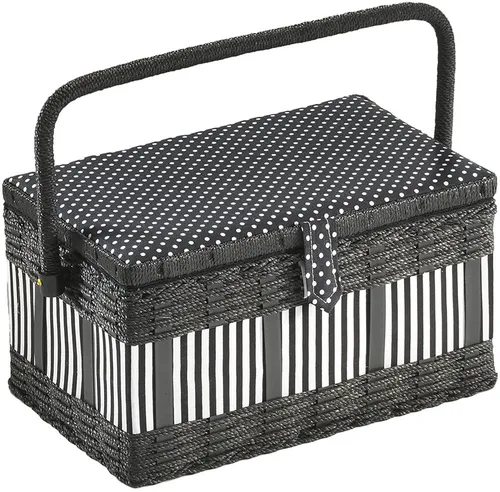 Kobolo Nähkorb Nähkästchen rechteckig schwarz/weiß - Praktischer Nähkorb mit Klettverschluss und Henkel, ideal zur Aufbewahrung von Nähutensilien. Handgefertigt und mit Organisationseinsatz für optimale Ordnung.