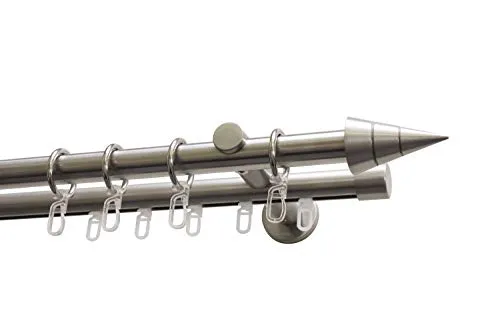 GARDINIA Gardinenstange Set Kegel Metall, Ø 20 mm - Gardinenstangen Set 2-läufig, aus hochwertigem Aluminium in edelstahl-optik, ideal für stilvolle Fensterdekoration und einfache Montage.