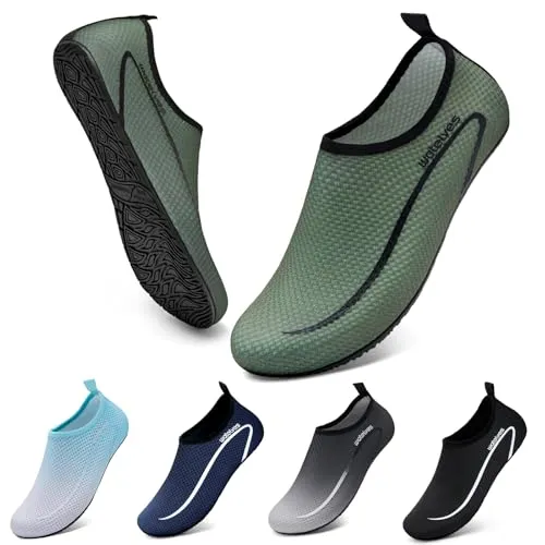 WateLves Wasserschuhe Badeschuhe Damen Herren Aquaschuhe Strandschuhe Schnell Trocknend Slip on Breathable Surfschuhe Unisex Schwimmschuhe für Beach Pool Surfen Yoga Linie Armee Grün 40/41