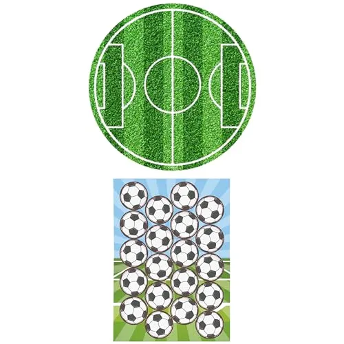 Dekozauber24 2er Set Fußball Essbarer Tortenaufleger 20cm + 20x Essbare Muffinaufleger, aus Oblate, Tortendeko Kindergeburtstag Fussball Motto