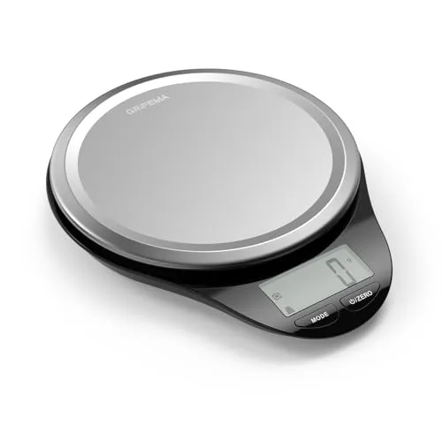 GRIFEMA GA2007 Digitale Küchenwaage 5kg / 1g Präzision mit ml-Modus (Wasser/Milch) - Küchenwaage Digital mit Tara, LCD Display, Einheiten umschaltbar - Silber