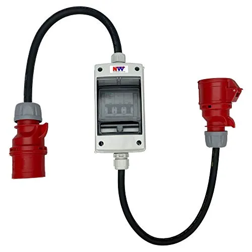 NWP CEE Adapter 32A 400V - CEE-Stecker Adapter mit 3-poligem Leitungsschutzschalter, ideal für Werkstätten und Baustellen. Robustes, UV-beständiges Gummischlauchkabel für höchste Sicherheit.