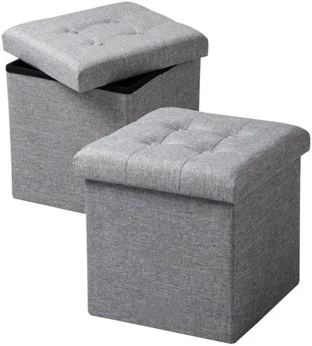 Woltu Faltbarer Sitzhocker (2 St), Gepolstert und Abnehmbarer Deckel - Praktische Polsterhocker im 2er-Set, ideal für Wohnzimmer oder Eingangsbereich. Mit 38L Stauraum und robustem Design für vielseitige Nutzung, platzsparend faltbar und einfach im Aufbau.