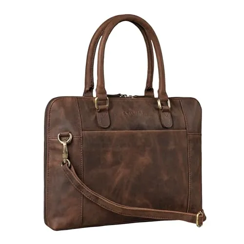 STILORD Latoya Arbeitstasche elegant Leder Bürotasche Aktentasche Damen Herren Henkeltasche Vintage Echtleder aufsteckbar Farbe:Zamora - braun
