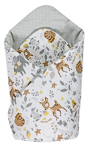 Medi Partners Steckkissen 100% Baumwolle 75x75cm Einschlagdecke Babyhörnchen doppelseitig weich ganzjährig multifunktional antiallergisch Babys (REH mit grauem Punkten)