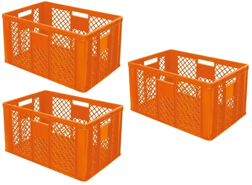 BRB-Lagertechnik Stapelbox 3x Eurobehälter, 600x400x320 mm - Stoßfest & robust - Stapelbox aus lebensmittelechtem PE-HD Kunststoff, perfekt für sicheren Transport und Lagerung. Mit optimaler Luftzirkulation, spülmaschinenfest und kälte- sowie hitzebeständig bis -40ºC/+60ºC.