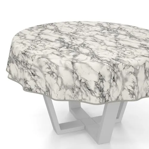 ANRO Wachstuchtischdecke Wachstischdecke Wachstuch Tischdecke abwaschbar Gartentischdecke Rund Oval Eckig Rund 120cm mit Saum (Eingefasst) Marmor Grau