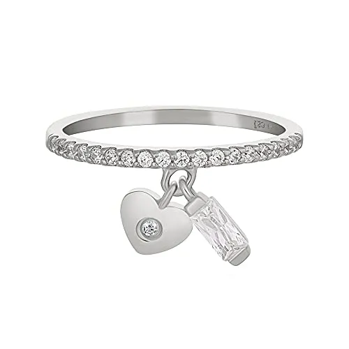 cai Damen Ring 925/- Sterling Silber mit Zirkonia - Eleganter Damenring aus 925 Sterling Silber, rhodiniert und mit funkelnden Zirkonia in Herz- und Baguetteform – das perfekte Geschenk für besondere Anlässe.