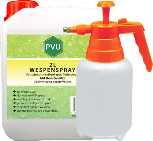 PVU Wespenspray - Insektizid mit sofortiger Wirkung gegen Wespen, auf Wasserbasis und geruchsarm. Ideal für empfindliche Oberflächen, bietet langanhaltenden Schutz durch Mikroverkapselung.