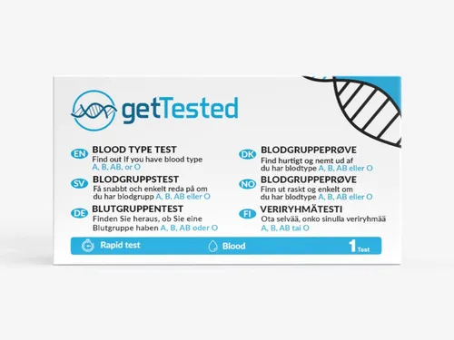 GetTested International AB Unverträglichkeitstest Blutgruppentest, 4 Messparameter, Testkit, 1-tlg., Blutgruppentest Schnelltest für zuhause, Schnelles Ergebnis