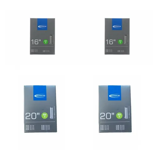 Schwalbe Fahrradschlauch Schwalbe 2x Schlauch AV3 16x1.75-2.50 + 2x Schwalbe Schlauch AV7 20x1.