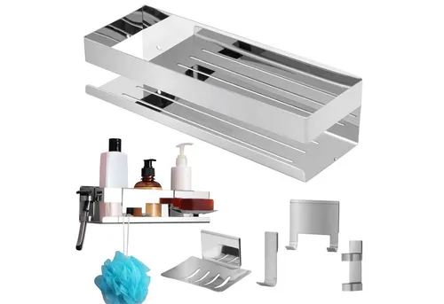 BELLE VOUS Hängende Duschablage aus Edelstahl - 5-in-1 Duschkorb - Duschkörbe & Duschablagen: Rostfreies, modernes 5-in-1 Duschregal mit einfacher Montage ohne Bohren, ideal zur optimalen Nutzung von Badezimmerplatz.