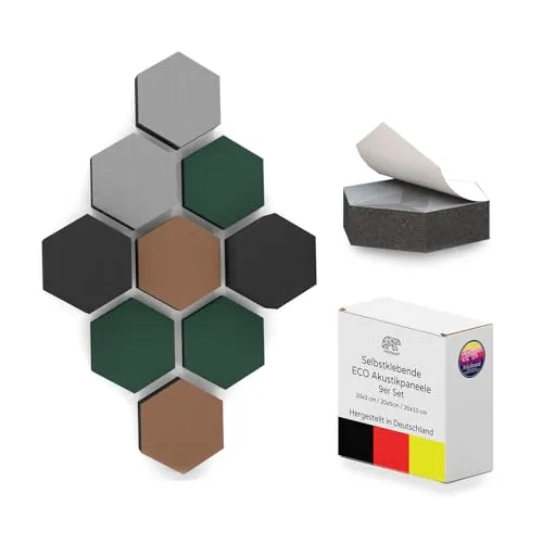 PolySound ECO Akustikpaneele selbstklebend - 9er Set 3D-Schaumstoff (3-10 cm), Hohe Schalldämmung (αw 0,9), Rückstandslos Ablösbar, Smoky Safari