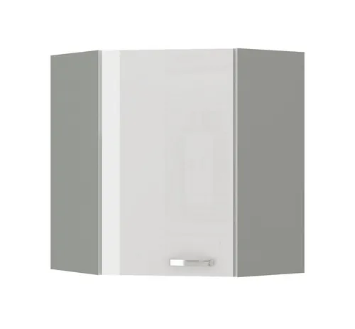 Eckhängeschrank 60x60 cm Küche Bianca Weiß Hochglanz + Grau - Hängeschrank in modernem Design, ideal für platzsparende Küchenlösungen. Lieferung erfolgt zerlegt und originalverpackt.