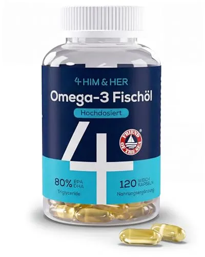 Omega 3 Kapseln Hochdosiert 1668mg Fischöl, 1334mg Omega-3, 4 HIM & HER