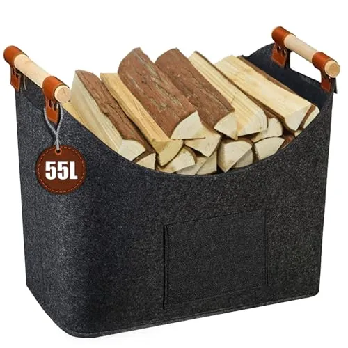 VAZILLIO Holzkorb für Kaminholz XXL, extra großer Brennholzkorb, Einkaufskorb aus Filz, multifunktionale Brennholztasche für Einkaufstasche, Stauraum für Spielzeug/Bücher/Kleidung/Brennholz