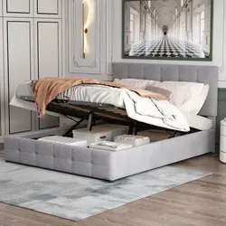 okwish Doppelbett 140x200 mit Matratze und Stauraum, Grau - Modernes Polsterbett mit Lattenrost - Praktisches Polsterbett mit 28 cm Stauraum und hydraulischem Hebemechanismus für einfachen Zugriff. Stabiler Metalllattenrost und atmungsaktive Matratze sorgen für komfortables Schlafen. Ideal für kompakte Räume.