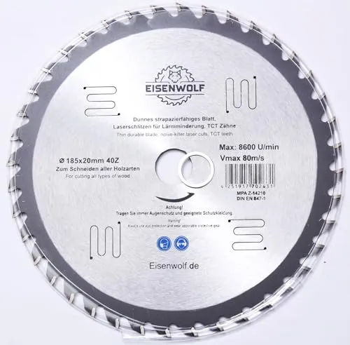 185x20 mm Sägeblatt Top Qualität Kreissägeblatt für Holz mit 40 TCT-Zähnen