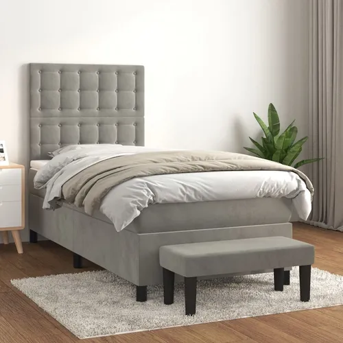 The Living Store Boxspringbett mit Matratze Hellgrau 80x200 cm Samt