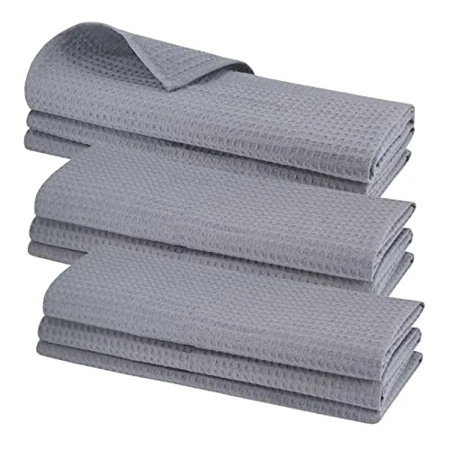 BIG PACK! 9 GRAUE Geschirrtücher aus 100% Baumwolle/Waffel-Piqué/Küchentuch/Putztuch/Lappen/Geschirrtuch/Staubtuch/hochwertig/Qualität/saugstark/grau