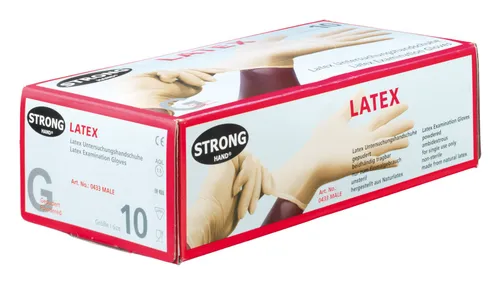 Stronghand Einweghandschuh Male Latex Größe 10 gepudert (Box a 100 Stück) - 0433/10 (VPE: 1 Paar / Inhalt je VPE: 100 Stück)