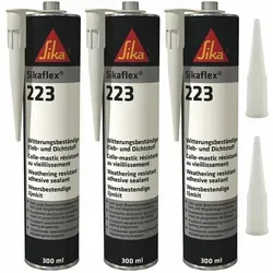 Sikaflex-223 Haftstarker 1K-PU Klebe-Dichtstoff 3-Set - Dicht- & Spachtelmassen: 3x300ml hoch wetterbeständig, ideal für Metalle und Kunststoffe, mit 5 Düsen für präzises Arbeiten.