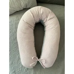 Loolay Stillkissen WAFFELPIQUE/ GLATT Schwangerschaftskissen Seitenschläferkissen Kissen, Baumwolle M/ L u. L/ XL Kissen + Waffelstoff BEZUG abnehmbar Reißverschluss, 170 und 190 cm Lagerungskissen Geschenk GRAU MINZE ROSA GELB, 100% Europäische PREMIUM Stoffe und Kleinserien-Nähen! grau|rosa L/XL